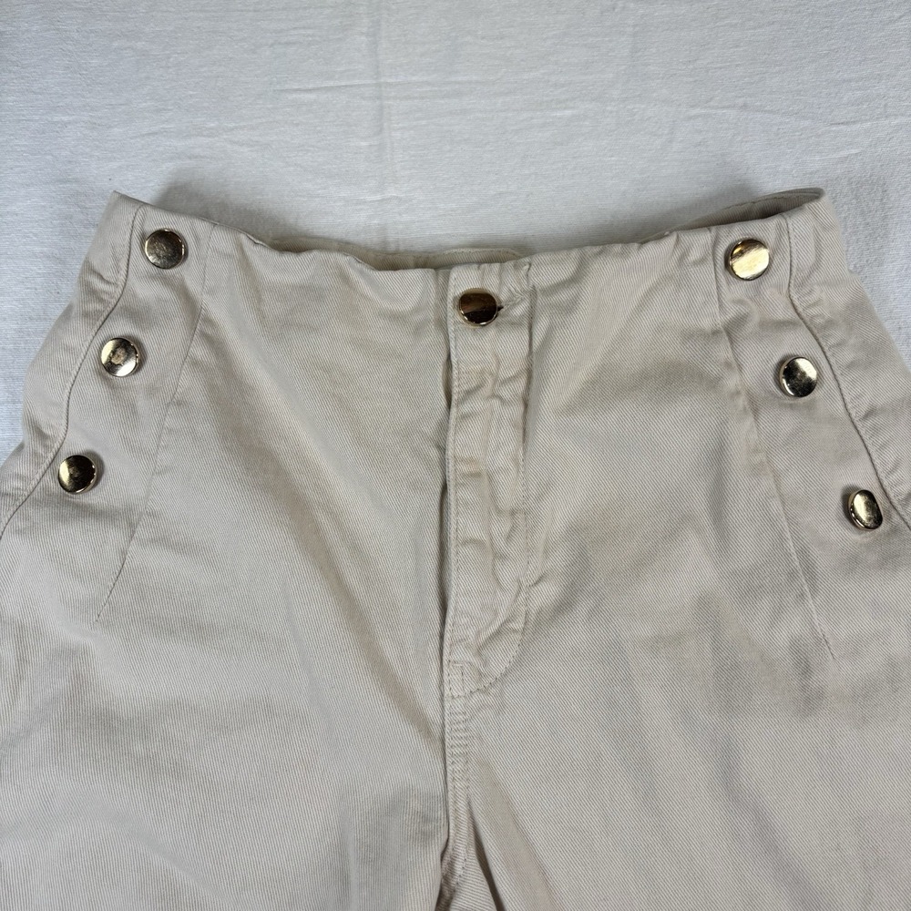 Zara Women's Cropped Wide Leg Beige Denim Pants Size 8 - Picture 3 of 9